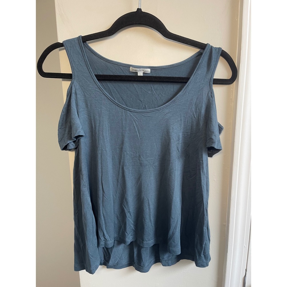 Charlotte Russe Cold Shoulder Tunic Top Blue Size S Rayon Spandex Blend